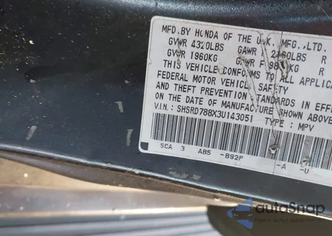 2003 Honda Cr-V Ex z USA, uszkodzony, nr VIN SHSRD788X3U143051